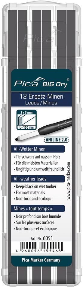 Sada náhradných náplní pre tesársku ceruzku BIG Dry ANILINE2.0 grafitová farba Pica Sada náhradných náplní pre tesársku ceruzku BIG Dry ANILINE2.0 grafitová farba Pica