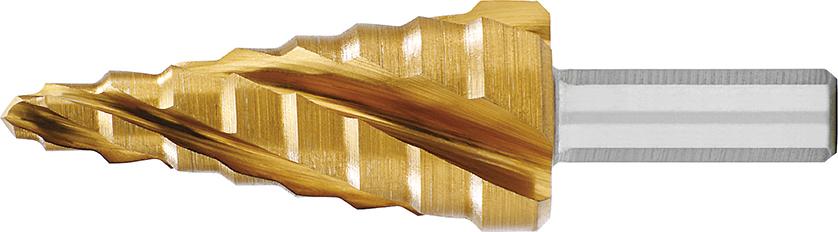 Vrták stupňovitý HSS TiN 4-násobná špirálová drážka 4 – 20 mm EXACT Vrták stupňovitý HSS TiN 4-násobná špirálová drážka 4 – 20 mm EXACT