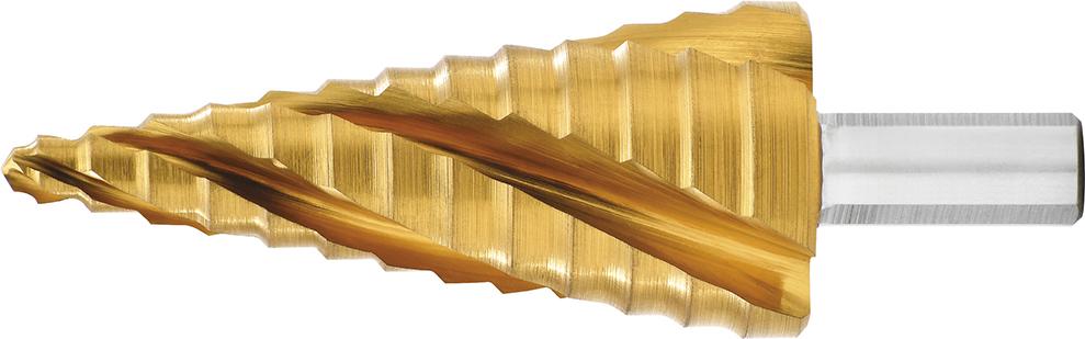 Vrták stupňovitý HSS TiN 4-násobná špirálová drážka 6 – 30 mm EXACT Vrták stupňovitý HSS TiN 4-násobná špirálová drážka 6 – 30 mm EXACT