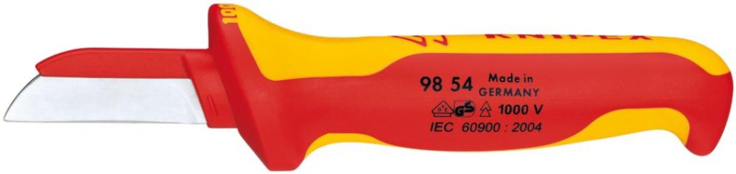 Nôž na káble VDE 180 mm s čepeľou 50 mm chrbát čepele s plastovým povrchom KNIPEX