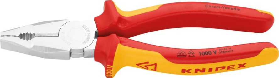 Kombinované kliešte VDE pochrómované s viaczložkovými rukoväťami 190 mm KNIPEX