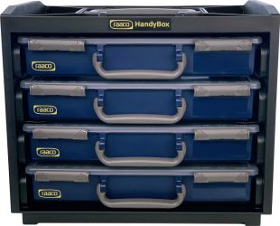 Nosná skriňa HandyBox plast so 4 sortimentovými kufríkmi modrá raaco