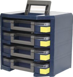 Nosná skriňa HandyBoxxser polypropylén so 4 sortimentovými kufríkmi modrá raaco
