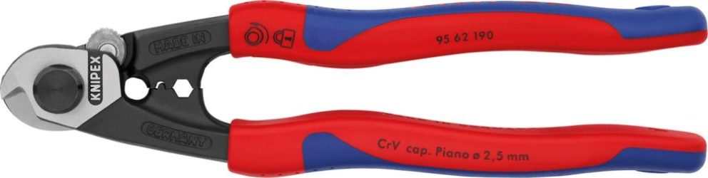 Nožnice na drôtené laná leštené s 2-zložkovými rukoväťami 190 mm KNIPEX
