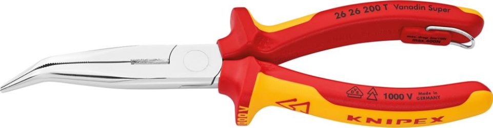 Úzke dlhé kliešte VDE 200 mm s bezpečnostným očkom Knipex