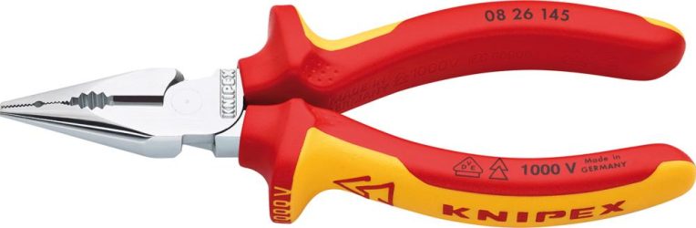 Špicaté kombinované kliešte VDE pochrómované s viackomponentovými rukoväťami 145 mm KNIPEX